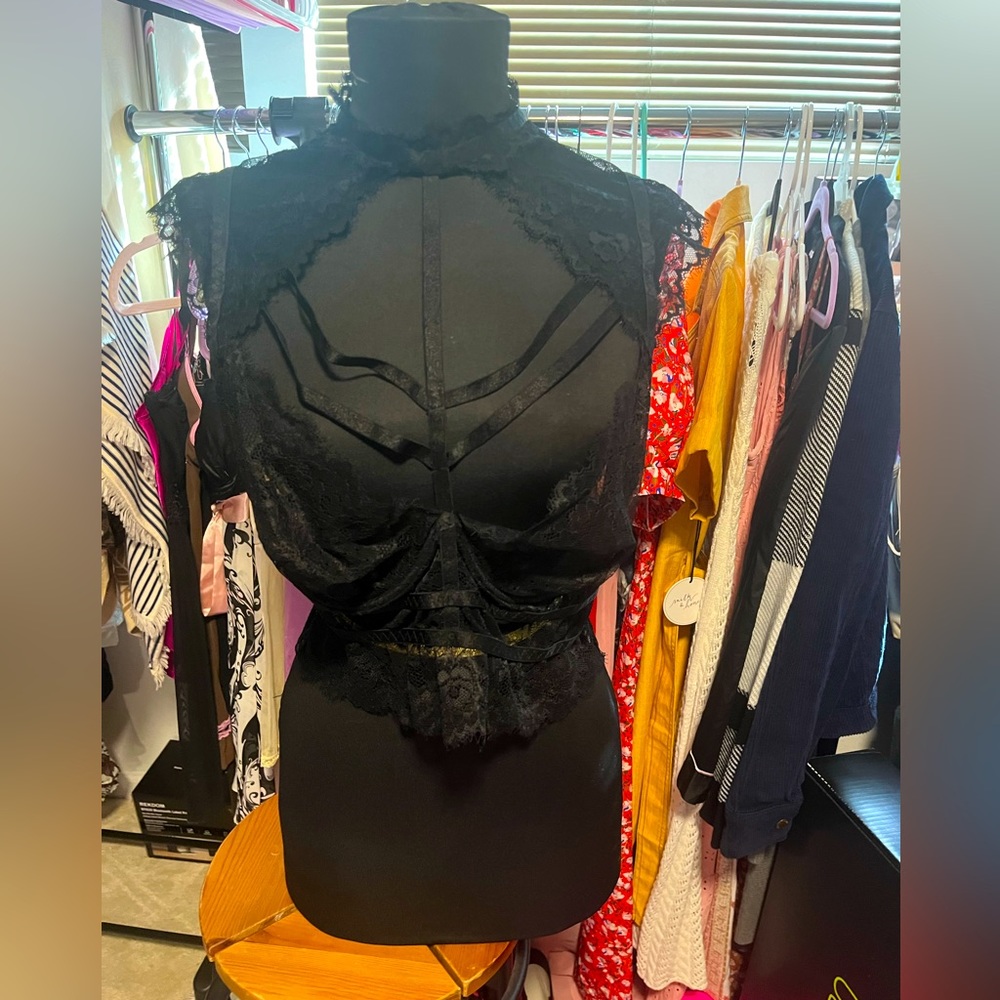 Sexy black lace lingerie top